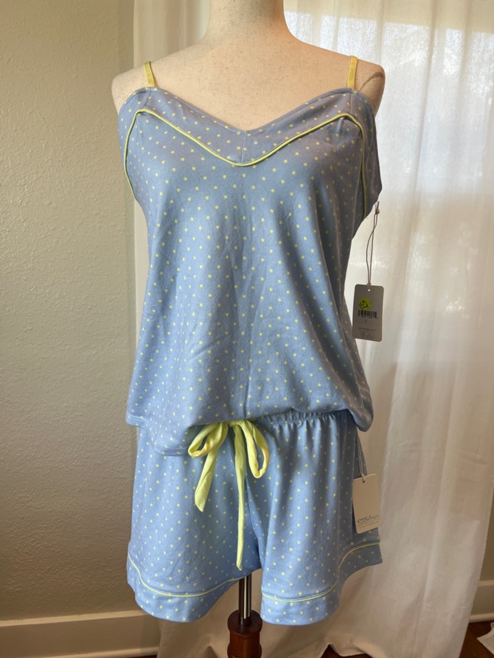 P.J. Salvage Light Blue Polka Dot Cami & Short Set with Bold Accents. L. NWT.
